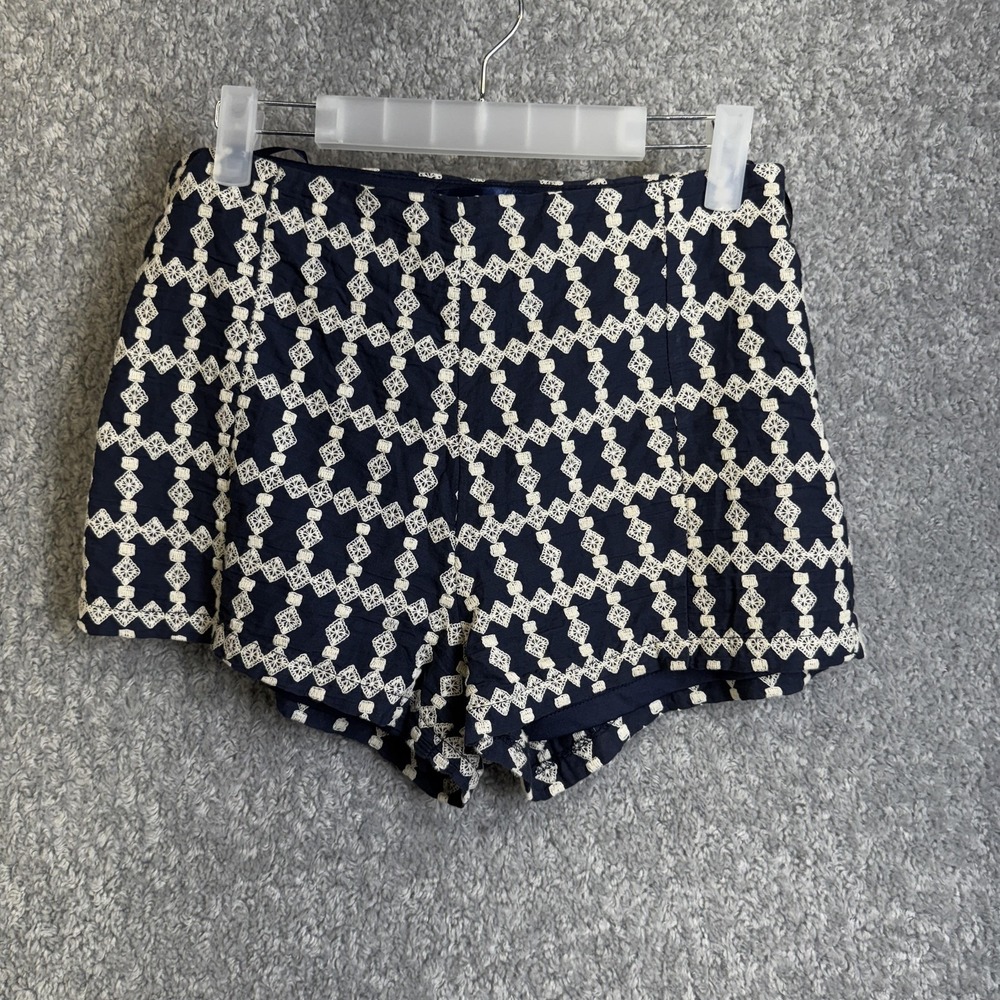 Blue Rain Shorts Womens Medium Navy White Embroidered Lined Zip Classic Style